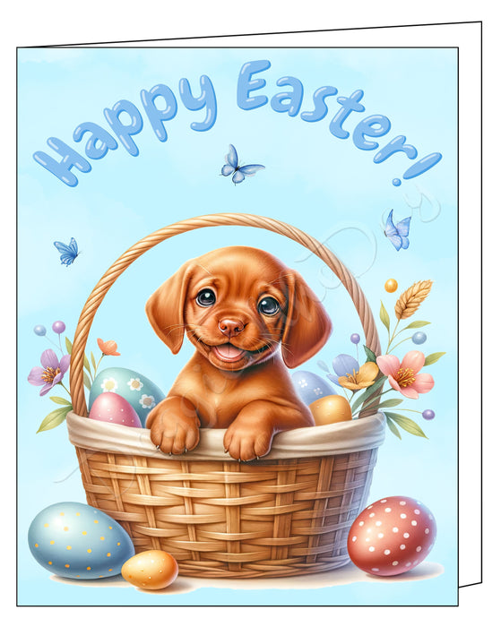 Happy Easter Vizsla Greeting Cards, Spring Holiday Notecards Blank Inside Envelopes Included, Unique Easter Egg Cards for Dog Lovers