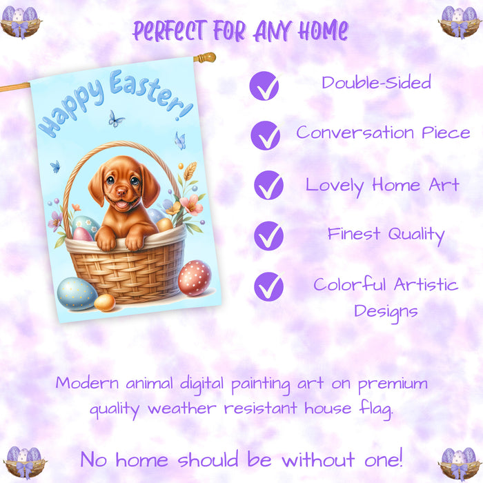 Vizsla Easter House Flag Puppy Eggs Outdoor Yard Holiday Decor Double Sided Flag 28x40 Inch Double-Sided
