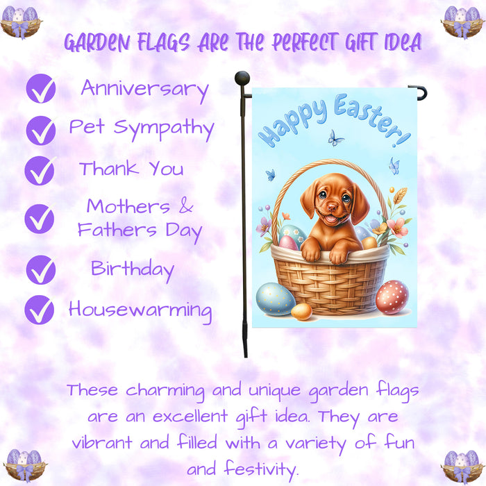 Vizsla Dog Easter Porch Garden Flag Dog Eggs Spring Farmhouse Outdoor Yard Décor 12x18 Inch Single Side and Double Sided
