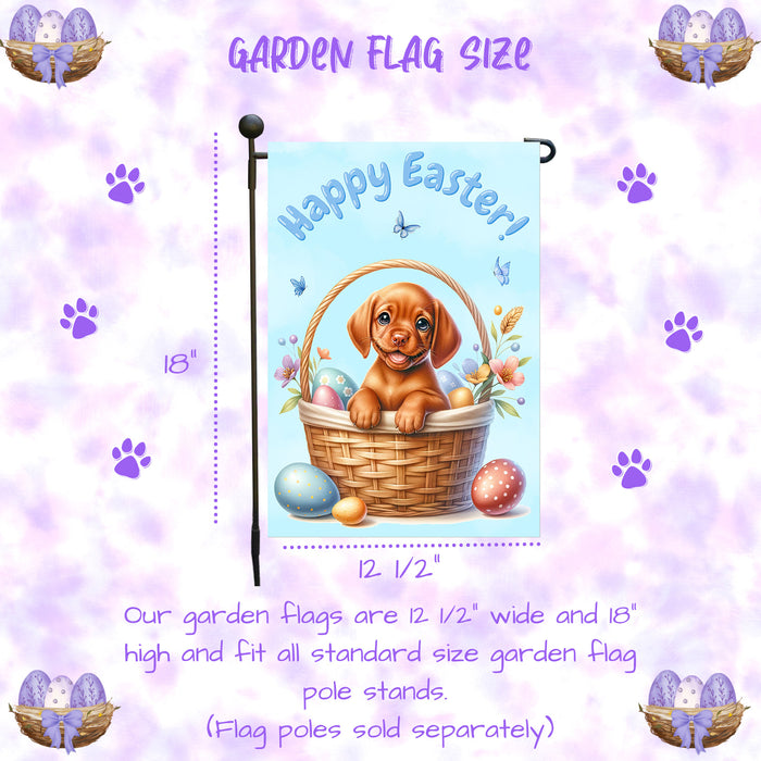 Vizsla Dog Easter Porch Garden Flag Dog Eggs Spring Farmhouse Outdoor Yard Décor 12x18 Inch Single Side and Double Sided