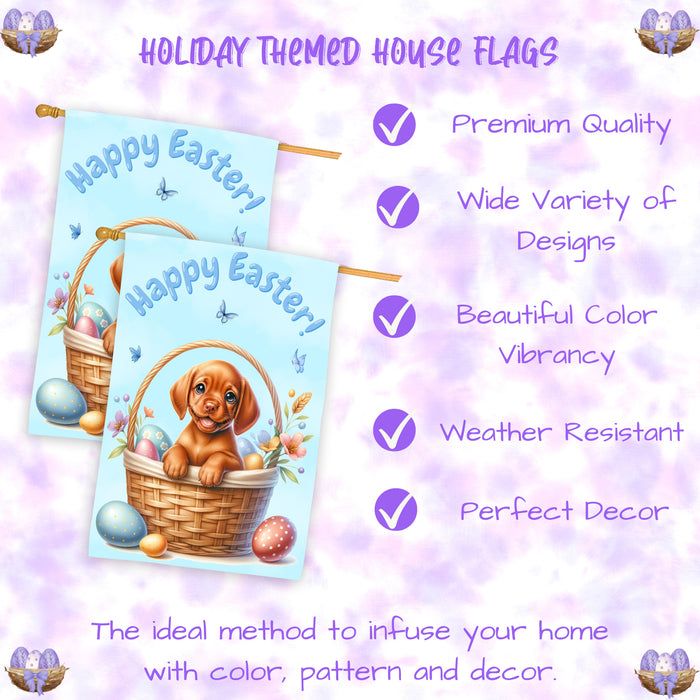 Vizsla Easter House Flag Puppy Eggs Outdoor Yard Holiday Decor Double Sided Flag 28x40 Inch Double-Sided