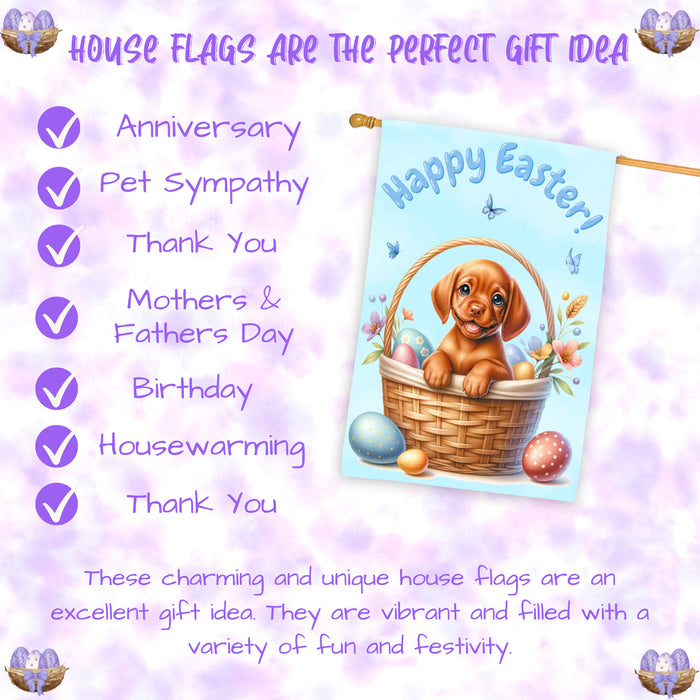 Vizsla Easter House Flag Puppy Eggs Outdoor Yard Holiday Decor Double Sided Flag 28x40 Inch Double-Sided
