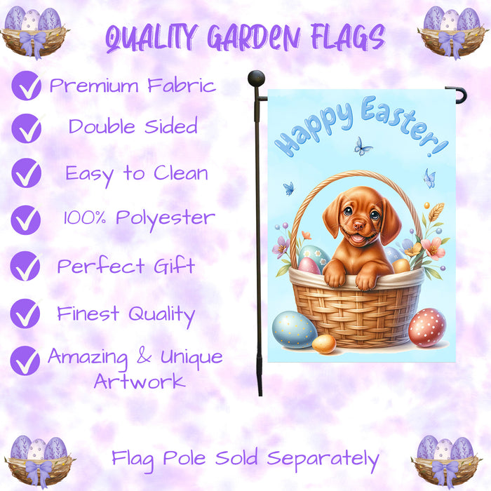 Vizsla Dog Easter Porch Garden Flag Dog Eggs Spring Farmhouse Outdoor Yard Décor 12x18 Inch Single Side and Double Sided