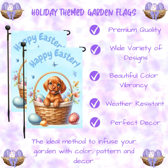 Vizsla Dog Easter Porch Garden Flag Dog Eggs Spring Farmhouse Outdoor Yard Décor 12x18 Inch Single Side and Double Sided