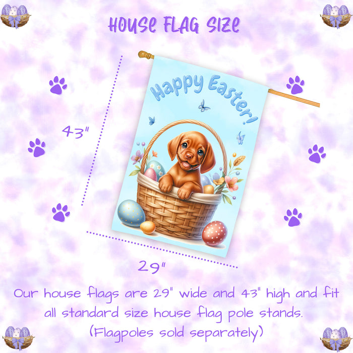 Vizsla Easter House Flag Puppy Eggs Outdoor Yard Holiday Decor Double Sided Flag 28x40 Inch Double-Sided