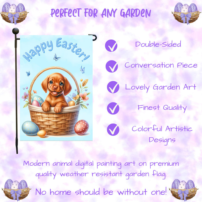 Vizsla Dog Easter Porch Garden Flag Dog Eggs Spring Farmhouse Outdoor Yard Décor 12x18 Inch Single Side and Double Sided