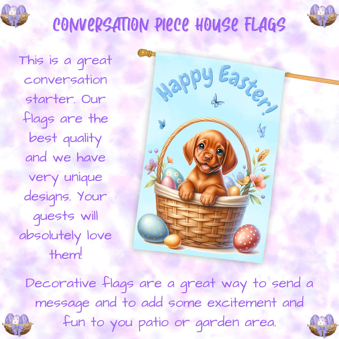 Vizsla Easter House Flag Puppy Eggs Outdoor Yard Holiday Decor Double Sided Flag 28x40 Inch Double-Sided