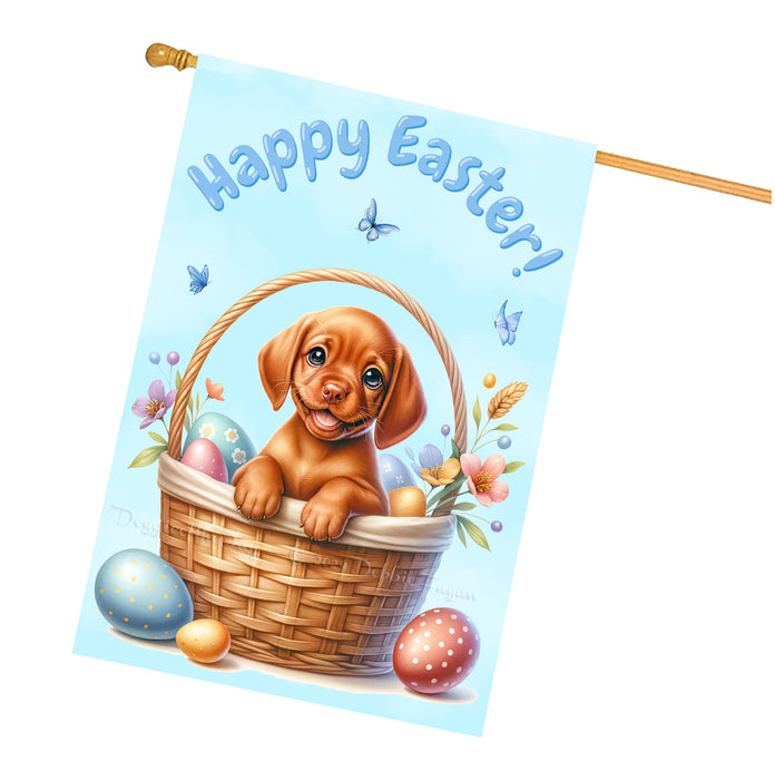 Vizsla Easter House Flag Puppy Eggs Outdoor Yard Holiday Decor Double Sided Flag 28x40 Inch Double-Sided