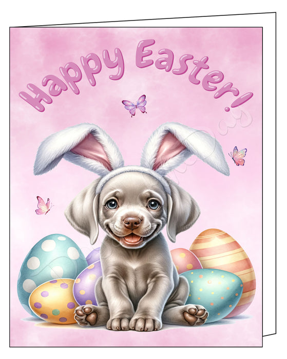 Happy Easter Weimaraner 3 Greeting Cards, Spring Holiday Notecards Blank Inside Envelopes Included, Unique Easter Egg Cards for Dog Lovers