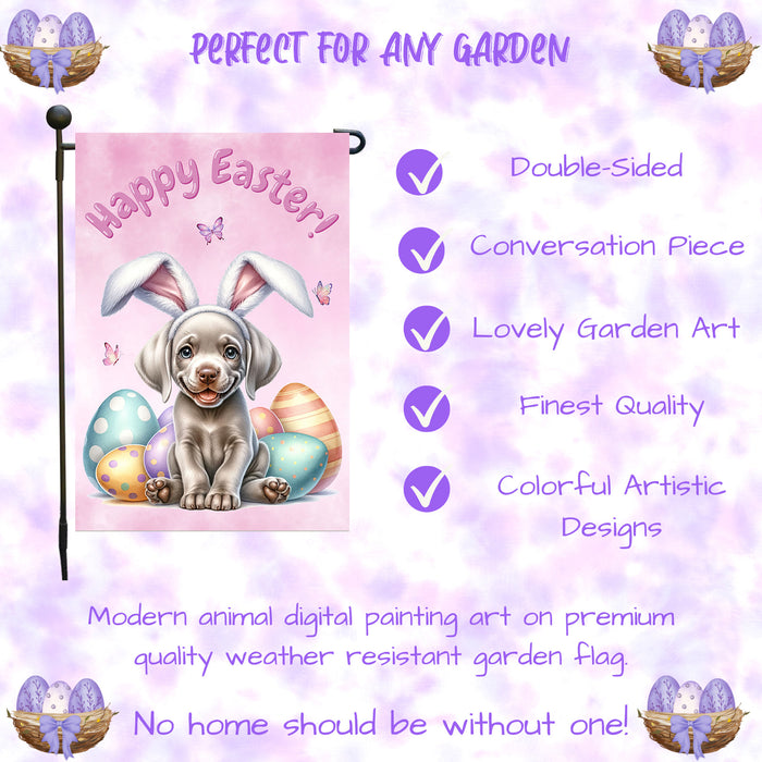 Weimaraner Easter Gift Garden Flag Dog Lovers Eggs Spring Outdoor Lawn Décor  12x18 Inch Single Side and Double Sided