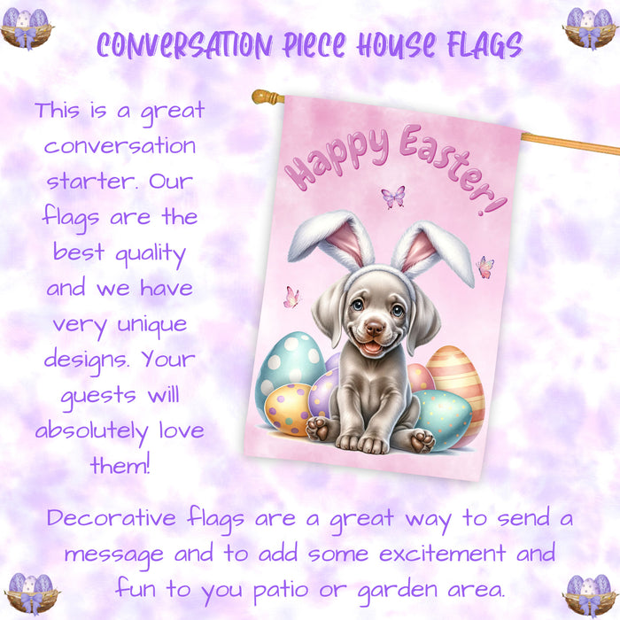 Weimaraner Dog Easter House Flag Puppy Eggs Spring Outdoor Yard Décor Gifts 28x40 Inch Double-Sided