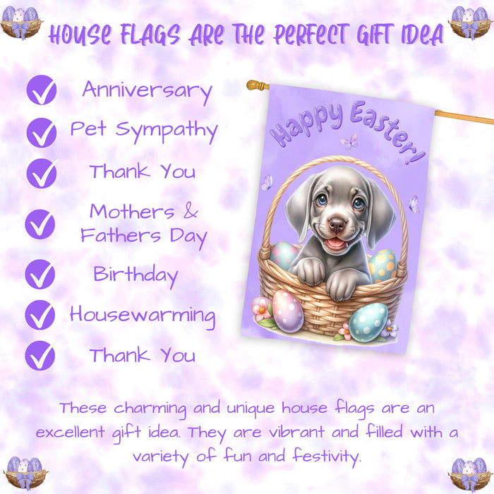 Weimaraner Easter Dog House Flag With Eggs Spring Home Decoration Gifts for Dad 28x40 Inch Double-Sided