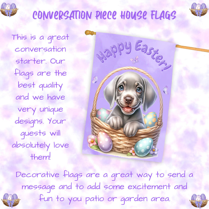 Weimaraner Easter Dog House Flag With Eggs Spring Home Decoration Gifts for Dad 28x40 Inch Double-Sided