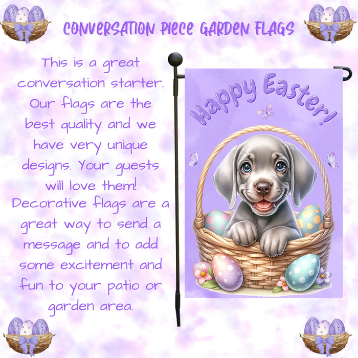 Weimaraner Dog Spring Garden Flag Easter Puppy Eggs Outdoor Yard Décor Gifts 12x18 Inch Single Side and Double Sided