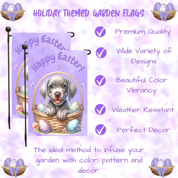 Weimaraner Dog Spring Garden Flag Easter Puppy Eggs Outdoor Yard Décor Gifts 12x18 Inch Single Side and Double Sided