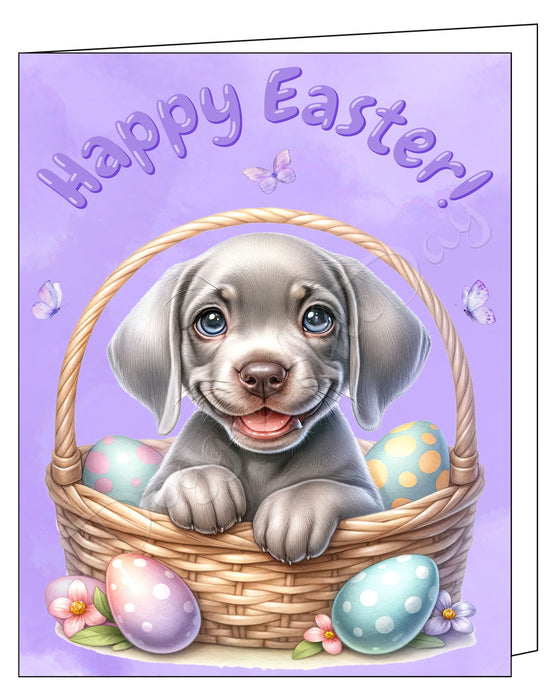 Happy Easter Weimaraner Greeting Cards, Spring Holiday Notecards Blank Inside Envelopes Included, Unique Easter Egg Cards for Dog Lovers