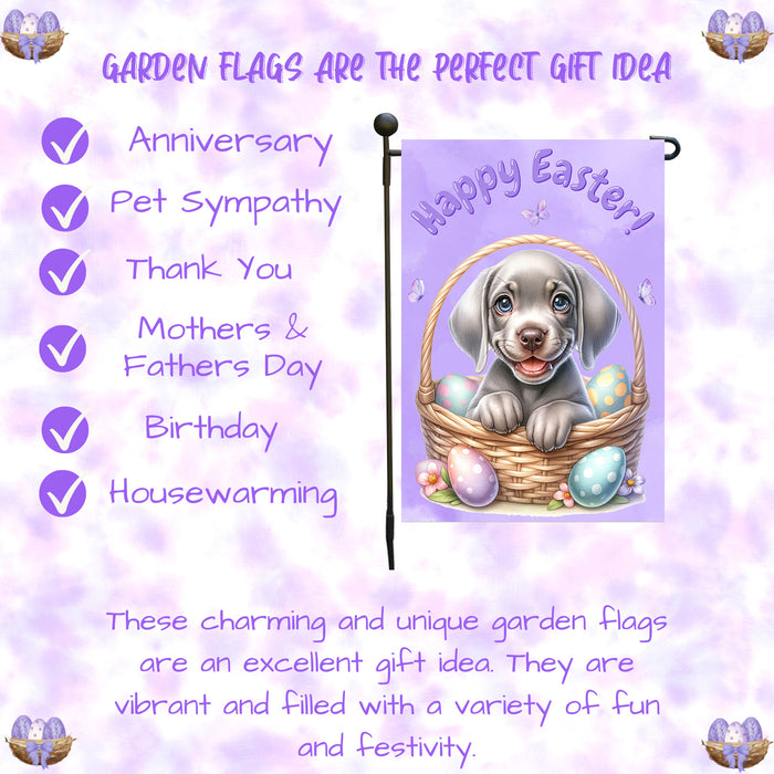 Weimaraner Dog Spring Garden Flag Easter Puppy Eggs Outdoor Yard Décor Gifts 12x18 Inch Single Side and Double Sided