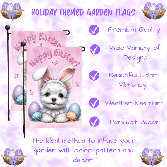 West Highland Terrier Dog Garden Flag Dog Easter Eggs Spring Outdoor Yard Décor 12x18 Inch Single Side and Double Sided