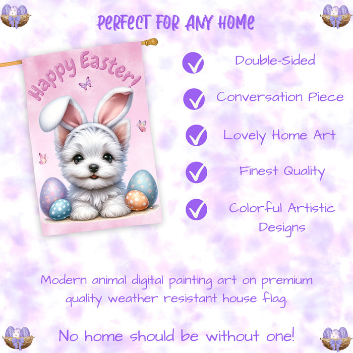 Westie Easter Dog House Flag With Eggs Spring Home Decoration Gifts for Dad 28x40 Inch Double-Sided