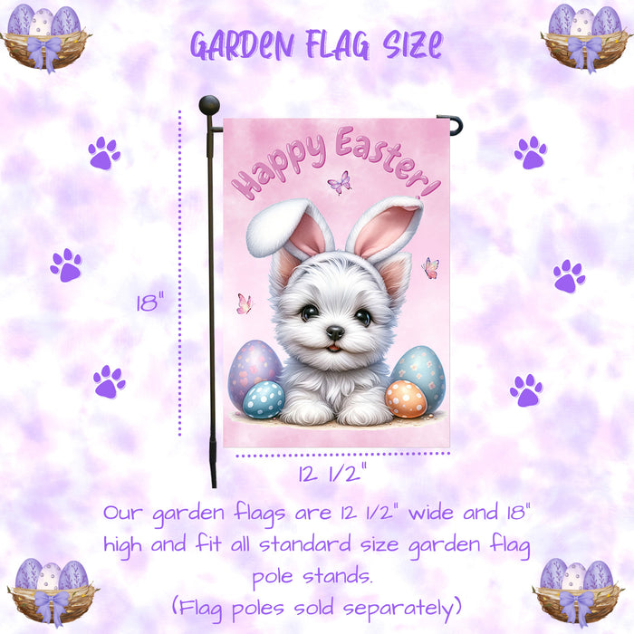 West Highland Terrier Dog Garden Flag Dog Easter Eggs Spring Outdoor Yard Décor 12x18 Inch Single Side and Double Sided