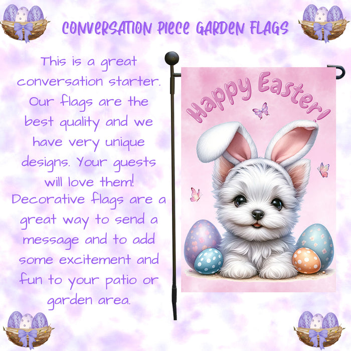 West Highland Terrier Dog Garden Flag Dog Easter Eggs Spring Outdoor Yard Décor 12x18 Inch Single Side and Double Sided