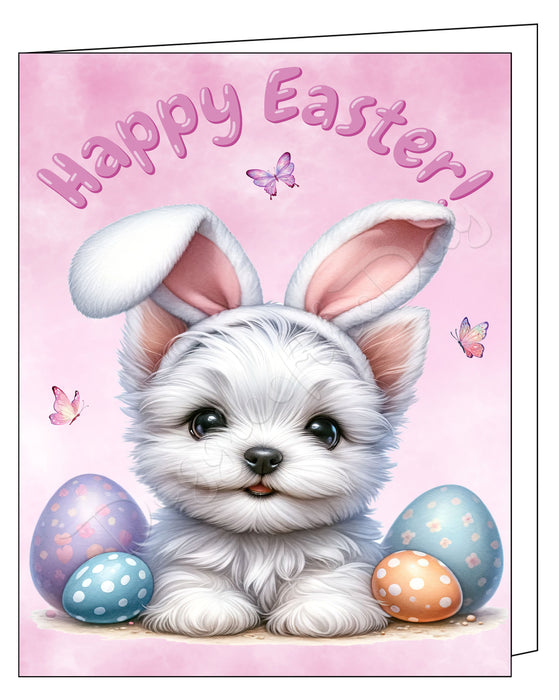 Happy Easter West Highland White Terrier 2 Greeting Cards, Spring Holiday Notecards Blank Inside Envelopes Included, Unique Easter Egg Cards for Dog Lovers