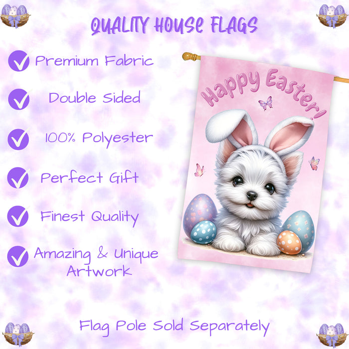 Westie Easter Dog House Flag With Eggs Spring Home Decoration Gifts for Dad 28x40 Inch Double-Sided