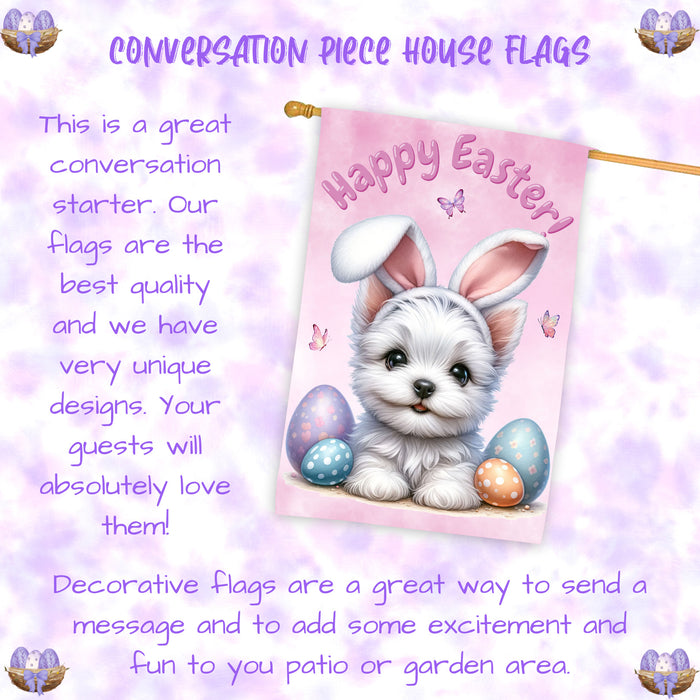 Westie Easter Dog House Flag With Eggs Spring Home Decoration Gifts for Dad 28x40 Inch Double-Sided