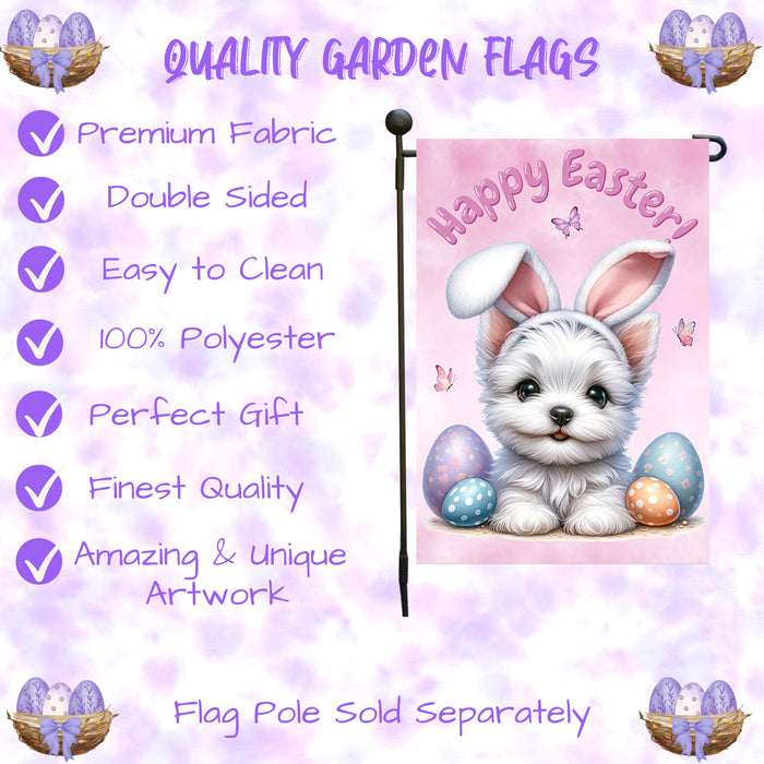 West Highland Terrier Dog Garden Flag Dog Easter Eggs Spring Outdoor Yard Décor 12x18 Inch Single Side and Double Sided
