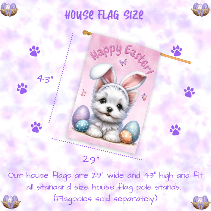 Westie Easter Dog House Flag With Eggs Spring Home Decoration Gifts for Dad 28x40 Inch Double-Sided