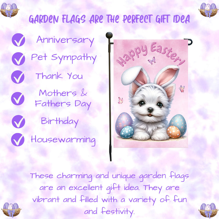 West Highland Terrier Dog Garden Flag Dog Easter Eggs Spring Outdoor Yard Décor 12x18 Inch Single Side and Double Sided