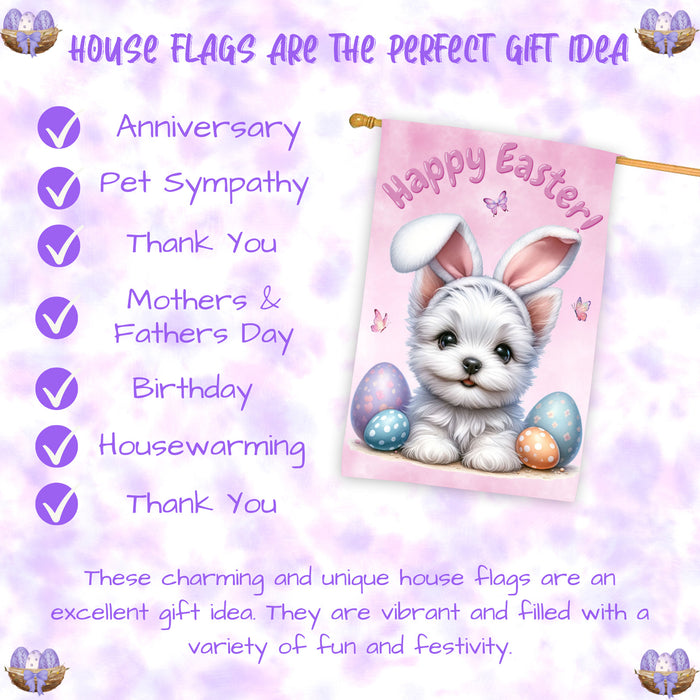 Westie Easter Dog House Flag With Eggs Spring Home Decoration Gifts for Dad 28x40 Inch Double-Sided