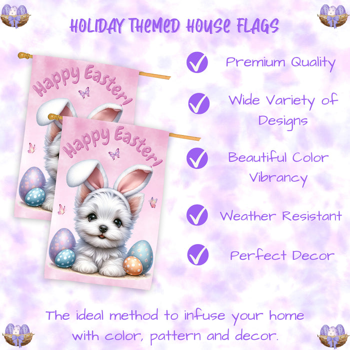 Westie Easter Dog House Flag With Eggs Spring Home Decoration Gifts for Dad 28x40 Inch Double-Sided