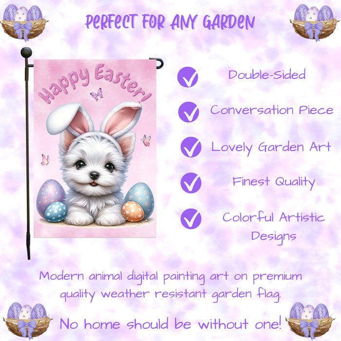West Highland Terrier Dog Garden Flag Dog Easter Eggs Spring Outdoor Yard Décor 12x18 Inch Single Side and Double Sided