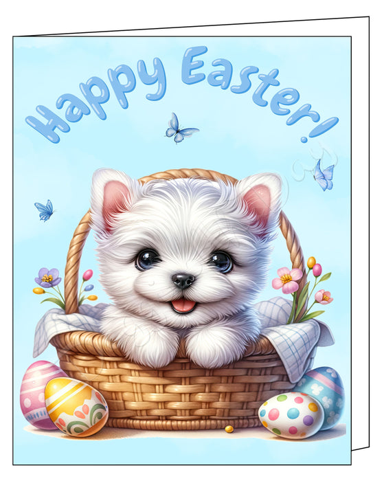 Happy Easter West Highland White Terrier Greeting Cards, Spring Holiday Notecards Blank Inside Envelopes Included, Unique Easter Egg Cards for Dog Lovers