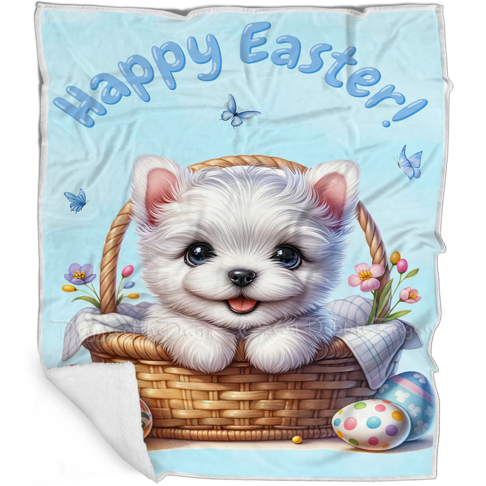 Easter Egg Hunt West Highland White Terrier with Bunny Ears Happy Easter Holiday Blanket, EGHNTBLNKTDG00101