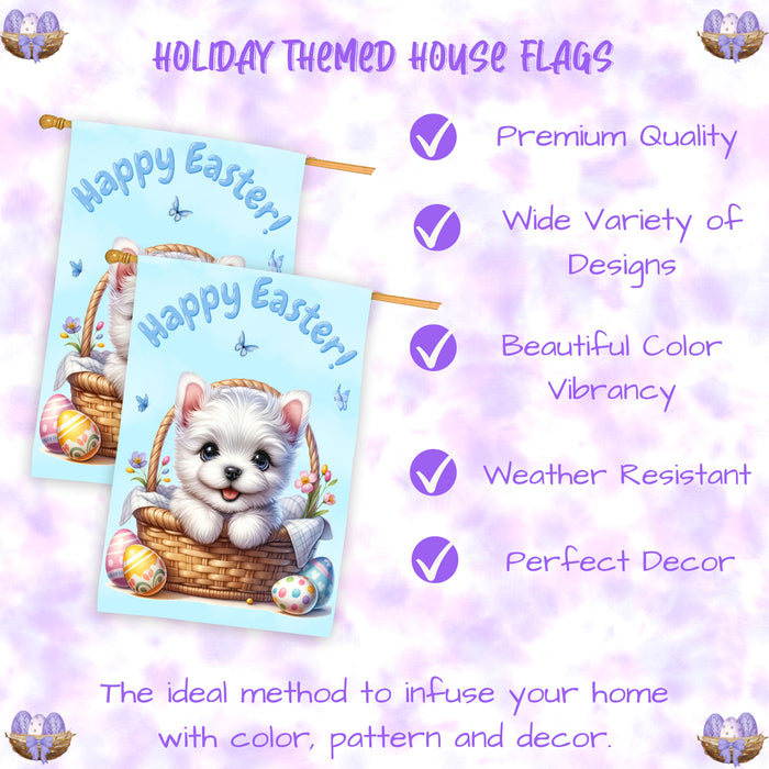 West Highland Terrier Easter Dog House Flag Spring Porch Yard Garden Decoration 28x40 Inch Double-Sided