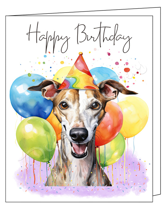 Happy Birthday Greeting Cards Whippet - Cute Note Cards for Dog Lovers - Blank Inside Envelope Included, GCHB00298