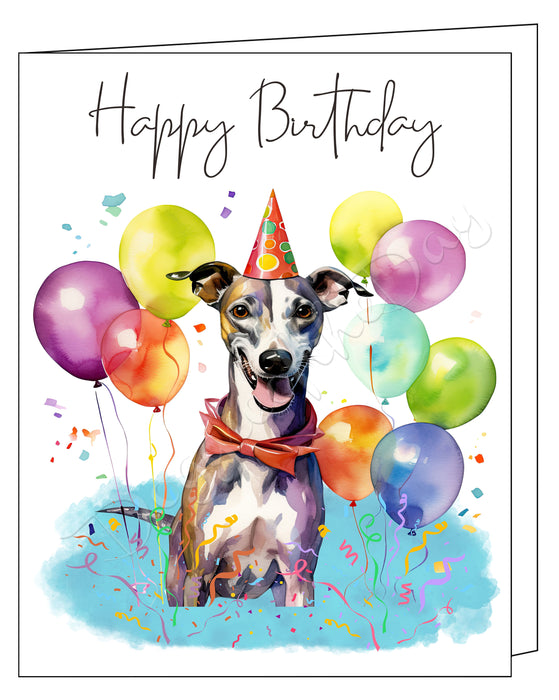 Happy Birthday Greeting Cards Whippet - Cute Note Cards for Dog Lovers - Blank Inside Envelope Included, GCHB00299