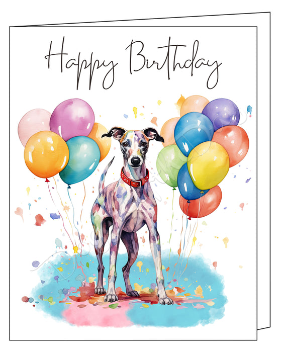 Happy Birthday Greeting Cards Whippet - Cute Note Cards for Dog Lovers - Blank Inside Envelope Included, GCHB00301
