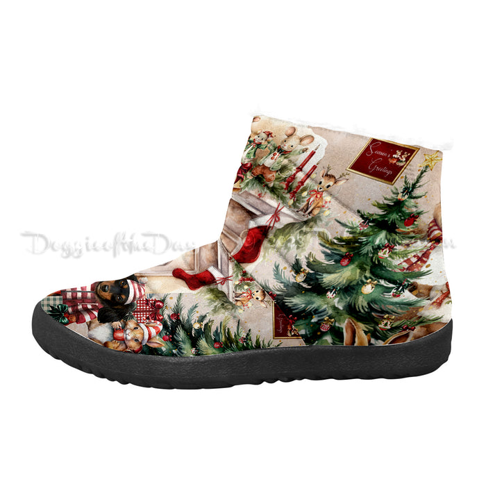 Dachshund Dog Cotton-Padded Shoes, Winter Furry Friends, Shoe for Men and Women