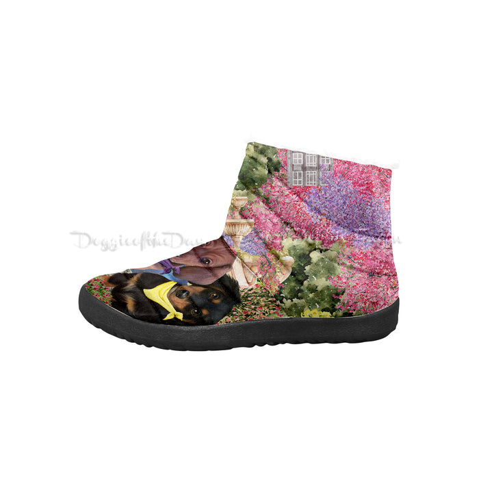 Dachshund Dog Floral Park Cotton-Padded Shoes for Men and Women