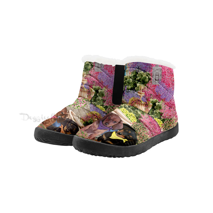 Dachshund Dog Floral Park Cotton-Padded Shoes for Men and Women