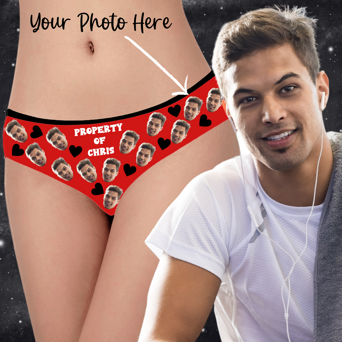 Women's All Over Print G-String Panties Personalized with Custom Photo