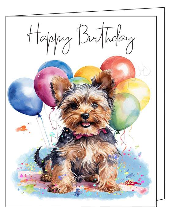 Happy Birthday Greeting Cards Yorkie - Cute Note Cards for Dog Lovers - Blank Inside Envelope Included, GCHB00304