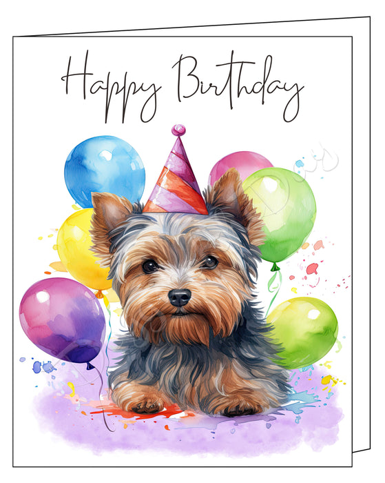 Happy Birthday Greeting Cards Yorkie - Cute Note Cards for Dog Lovers - Blank Inside Envelope Included, GCHB00305