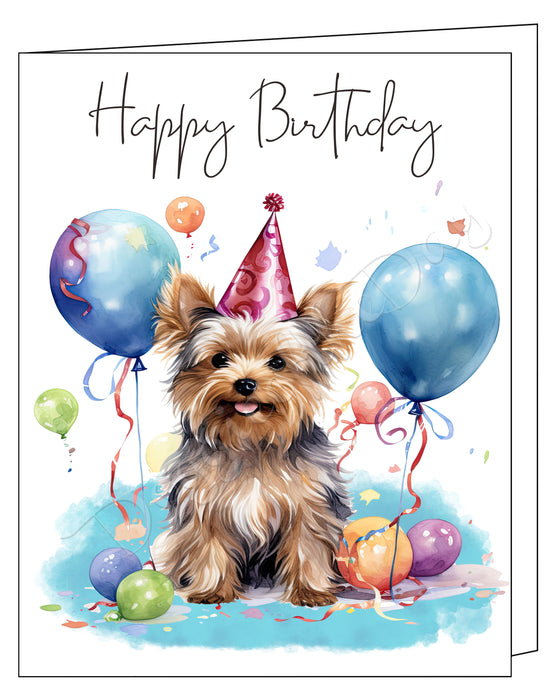 Happy Birthday Greeting Cards Yorkie - Cute Note Cards for Dog Lovers - Blank Inside Envelope Included, GCHB00306