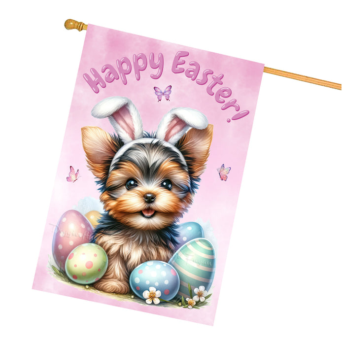 Yorkshire Terrier Dog Easter House Flag Puppy Eggs Spring Outdoor Yard Décor 28x40 Inch Double-Sided