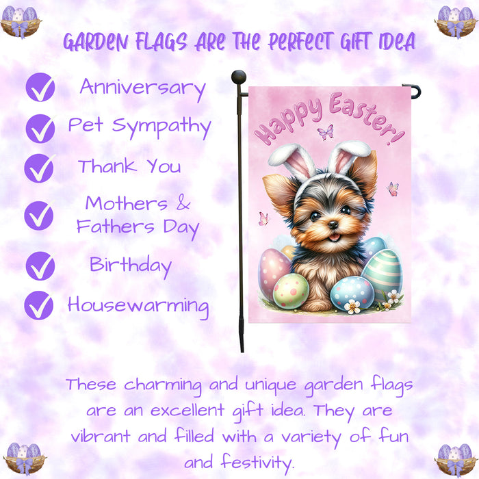 Yorkshire Terrier Easter Porch Garden Flag Dog Bunny Ears Spring Outdoor Décor 12x18 Inch Single Side and Double Sided
