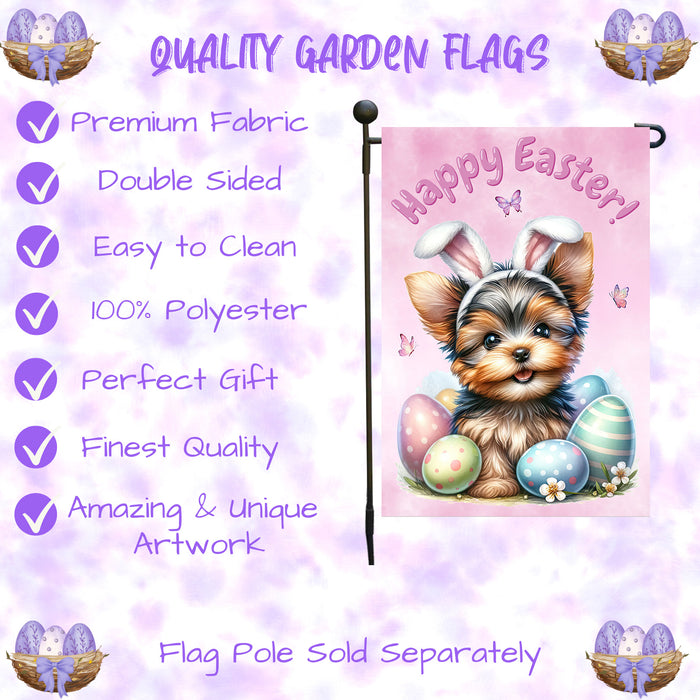 Yorkshire Terrier Easter Porch Garden Flag Dog Bunny Ears Spring Outdoor Décor 12x18 Inch Single Side and Double Sided